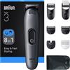 Braun Rifinitore All in One per Barba e Capelli 8 in 1 Ricaricabile Autonomia 50 Minuti 14 Lungheze colore Grigio/Nero serie 3 - AIO3540