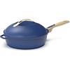 COOKUT, Padella 8 in 1 "La Fabuleuse", unico utensile che sostituisce padella, casseruola, tegame, con 2 manici rimovibili, cestello vapore/frittura, spatola in legno, colore zaffiro
