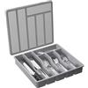 Generisch Portaposate con coperchio, per cassetti della cucina e piano di lavoro, portaposate per cassetti, in plastica, per cucchiai, forchette, coltelli, 6 scomparti, 32 x 30 x 5,4 cm, nero/grigio