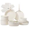JEETEE Set Pentole Induzione 19 Pezzi, Set Padelle Antiaderenti con Manico Removibile, Batteria Pentole a Induzione Impilabile, Per Tutti i Piani Cottura, Adatto al Forno, Beige