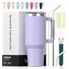 WATERSY 591ml Bicchiere Termico con Manico, 20 oz Grande Tazza Termica Viola in Acciaio Inox, Tazza da Caffè con Cannuccia, Thermos per Acqua Doppia Parete, per Palestra, Auto e Viaggio