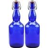 mikken 2 bottiglie di vetro blu da 0,75 litri con chiusura a leva, in porcellana, con etichette di rivestimento