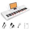 Vangoa tastiera pianola 61 mini tasti luminosi Tastiera per pianoforte elettronico con microfono, 3 modalità di insegnamento, 350 toni, 350 ritmi, 30 demo, bianco