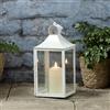 Lights4fun Lanterna Bianca in Metallo di 34 cm con Candela a LED TruGlow® con Timer per Interni ed Esterni
