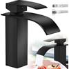 WIYETY Rubinetto a cascata per bagno e lavabo: 2 tubi 60 cm, nero, miscelatore monocomando