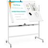 GYMAX Lavagna Magnetica Bianca a Rotolamento, Grande Lavagna Portatile con Supporto, Lavagna Reversibile Veloce, Altezza Regolabile, Lavagna Bifacciale con Ruote per Casa, Ufficio, Scuola, 120 x 90 cm