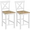 HOMCOM Set di 2 Sgabelli da Bar con Schienale e Poggiapiedi, Legno di Gomma, per Cucina, Sala da Pranzo, Bar, Rovere+Bianco | Aosom Italy