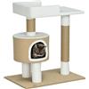 PawHut Albero tiragraffi Albero per gatti Tana per gatti, 1 Tana per gatti, 1 Lettiera, 70 cm x 49 cm x 79 cm, Naturale + Bianco | Aosom Italy