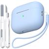 MHYALUDO Custodia per AirPods Pro di seconda generazione, Custodia per AirPods Pro in morbido silicone anticaduta e antiurto Skin Touch con portachiavi e kit di pulizia,Azzurro cielo