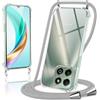 Coiwxmoi Cover per Honor X6B con Cordino 6,56,Trasparente Custodia con Laccio Tracolla Corda Catena Cinghia,Ultra Morbido Silicone TPU Antiurto Case per Honor X6B, Grigio Chiaro