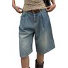 shownicer Jeans Corti Donna Estivi Bermuda Baggy Shorts Jeans Pantaloncini Vita Alta Pantaloni Corti Casual Bermudas al Ginocchio C Blu XS
