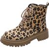 Generic Stivaletti Corti con Tacco Spesso con Lacci leopardati in Pelle Scamosciata Vintage Invernali da Donna Stivali Premiata