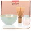 Goodwei Matcha Kit con Frusta Matcha, Ciotola Matcha e Supporto Frusta in ceramica con lo stesso design | Tazza Matcha Chawan, 320 ml | The Matcha Set Regalo (80, Hasunomi)