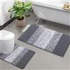 Enyhom Set di 2 tappetini da bagno morbidi e assorbenti d'acqua, antiscivolo, lavabili in lavatrice, set di tappetini da bagno e piedistallo, grigio