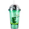 CJHZQYY Tazza di plastica riutilizzabile, con dinosauro, simpatica bottiglia d'acqua con paillettes, con coperchio in paglia, doppia tazza da caffè trasparente, 500 ml (TYP2)