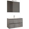 MaMa Store Atena Mobile sospeso con lavabo, Specchio e Lampada LED, Laminato Grigio Cemento L. 101 X P. 47 X H. 53 cm
