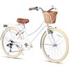 Glerc Missy Crucero da donna 24 pollici bici da bambino 6 velocità bici ibrida giovanile da città, adatta a ragazzi di 12, 13, 14, 15 anni, con cestini in salice, verde menta
