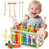 Fajiabao Giochi Montessori 1 Anno-7 in 1 Acchiappa la Talpa Giochi Bambini 1 Anno Cubo Multiattivita Legno Giocattoli con Martello,Strumenti Musicali Bambini Xilofono, Regalo Bambino 1-3 Anno