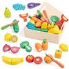 FMSKS Cucina Giocattolo per Bambini da 3 Anni, Accessori Cucina Bambini con Giochi in Legno con Velcro, 32 Pezzi Cucina Giocattoli Educativi Frutta da Tagliare Giocattolo Regali per Bambini e Bambine
