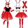 MLPKOI 9 Pezzi Lady Bug Travestimenti Bambina Set, Costume Ladybug Bambina, Costumi da Coccinella Bambinaa, Fantasia per Halloween Carnevale Cosplay Compleanno Natale Festa