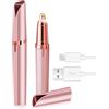 wilcractk Epilatore Viso Donna Ricaricabile, Rasoio Elettrico Donna USB, Trimmer Elettrico Indolore per Sopracciglia/Labbra/il Mento con LED (Rosa, Portatile)