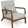 COSTWAY Poltrona da Salotto, Sedia da Soggiorno con Cuscino Lombare, Poltrona Moderna Imbottita, Telaio in Legno di Gomma, per Soggiorno, Camera da Letto, Portata 150 kg (Grigio)