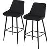 CLIPOP Set di 2 sgabelli da bar imbottiti in velluto nero, con schienale e gambe in metallo, sgabelli industriali con schienale alto, per casa, cucina, bancone, pub, isola