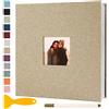 Semfalbuums Album Fotografico Autoadesivo 28x27 CM in Lino Album Portafoto Personalizzabile Scrapbook Photo Album Fotolibro Ricordi Nascita Matrimonio Travel Journal Guest Book, 40 Pagine Cachi