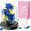 Touloube Regalo di San Valentino Per Mamma Nonna, Fiore Rosa Regalo per Lei - 3 Rose di Seta Blu con Luce a LED in una Cupola di Vetro per la Festa Della Mamma, Compleanno, Anniversario, Fiore Rosa Regalo