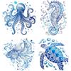 GORGECRAFT 4pz 16cm Adesivi per Finestre Animali Oceanici Creature Marine Vita Marina Tartaruga Cavalluccio Marino Pesce Polpo Adesivo per Finestre in Vetro Statico Non Adesivo per Porte Finestre