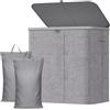 Lifewit Cesto Portabiancheria, Cesta Panni Sporchi con coperchio, Laundry Basket con Plastica Manici, Porta Biancheria Sporca per Bagno, Lavanderia, Camera da Letto, 140 L, Grigio Chiaro