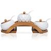 MIATTCLD Barattolo per spezie in porcellana con coperchio e vassoio in bambù, cucchiaio da portata in ceramica, set da 3, bianco, 170 ml, perfetto per conservare le spezie in casa, cucina