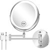 AusDaur Specchio da trucco da parete da 20,3 cm, specchio cosmetico con ingrandimento 1x/10x, con luci, LED ricaricabile a 3 colori, luminosità regolabile, specchio da bagno con interruttore touch,