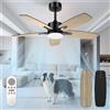 Mefine Ventilatore da Soffitto con Luce e Telecomando Silenzioso, 106cm Dimmerabile Lampada Ventilatore da Soffitto con 5 Pale Doppie, Effetto Legno/Nero per Camera da Letto, Soggiorno