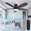 Mefine Ventilatore da Soffitto con Luce e Telecomando Silenzioso, 106cm Dimmerabile Lampada Ventilatore da Soffitto con 5 Pale Doppie, Effetto Legno/Nero per Camera da Letto, Soggiorno