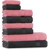 Tuiste Set Asciugamani Bagno Grigio Scuro - Rosa Antico, Hotel, Cotone, 2 Telo Doccia 70x140cm + 4 Asciugamani 50x90cm + 2 Asciugamani Ospiti 30x50cm, Asciugamani Bagno Viso e Bidet, Morbidi