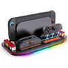 LONGYI Stazione di Ricarica per Switch 2, Caricatore Magnetico 4 in 1 per Controller JoyCon 2 con Luce RGB a 9 Colori, Indicatori LED e 12 Schede di Gioco, Stazione di Ricarica Rapida per JoyCon