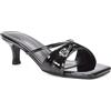 ESSEX GLAM Sandali da donna con tacco basso a forma di gattino, con cinturino e punta aperta, taglia 36-41, Vernice nera, 40 EU