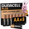 Duracell Batterie Plus AA (pacco da 8), Pile Alcaline 1.5V, Fino al 100% di extra durata, Affidabilità per i dispositivi a uso quotidiano, 0% plastica, 10 anni di conservazione, MN1500