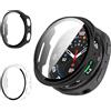 Haofun 2 Pezzi Cover per Samsung Galaxy Watch 8 40mm, con 9H HD Ultra Vetro Temperato Pellicola Protettiva, PC Protettiva Custodia, Protezione Completa - Trasparente + Nero