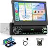 VECHTEL Autoradio 1 Din DAB+ con Carplay Android Auto senza Fili, 7 Pollici IPS HD Ribaltamento Manuale Schermo Tattile Stereo Auto Bluetooth Supporto Mirror Link FM 2 USB/Tipo-C Telecamera