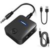 COMBLU Ricevitore trasmettitore Bluetooth 5.0, adattatore audio Bluetooth, adattatore Bluetooth 2 in 1 Mini RCA portatile e audio HD a bassa latenza compatibile con AUX da 3,5 mm (nero)