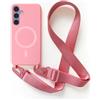 2NSPDRGNI Magnetica Cover con Collana Compatibile con Samsung Galaxy S24 Plus/Galaxy S25 Plus,Case con Laccio per Il Collo Custodia con Cordino,Pink