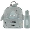 Upstitch Studio Trixie, Zaino e Borraccia per Bambini, per l'Asilo e Chitarra, Personalizzato con Nome Singolo o Come Set, Squalo, Set: Rucksack SMALL + Flasche