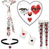 WanderGo Carte da gioco, costume da 7 pezzi, costume da regina del cuore, costume da casinò, accessorio con carte da poker, calze autoreggenti, cravatta, orecchini girocollo