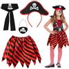 Fennoral 4pz Costume da Pirata Bambina Kit Costume da Principessa Pirata Vestito Pirata Travestimento Pirata Accessori-Fascia Gonna Cintura Patch Pirata-per Festa Halloween Carnevale Cosplay Regalo