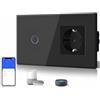 BSEED Interruttore WiFi (Neutrale Necessario), 1 Vano 1 Via interruttore wifi con presa Non-Wifi in vetro, interruttore Smart compatibile con Alexa/Tuya/Google Home/SAMRT LIFE, Nero