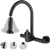 LIWEIKE Rubinetto Cucina Muro Nero, Girevole a 360° Rubinetto Cucina a Muro 2 Modalità di Spruzzo, Acciaio inox 304
