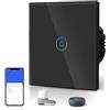BSEED Interruttore intelligente WIFI,Interruttori tattili con cristallo,Compatibile con Alexa,Tuya e Smart Life,Richiede cavo neutro, 1 Gang 1 via,86 mm nero