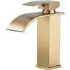 Hevenaov Rubinetto da bagno a cascata, in oro spazzolato, miscelatore monocomando in ottone, regolabile a caldo e a freddo, per il bagno